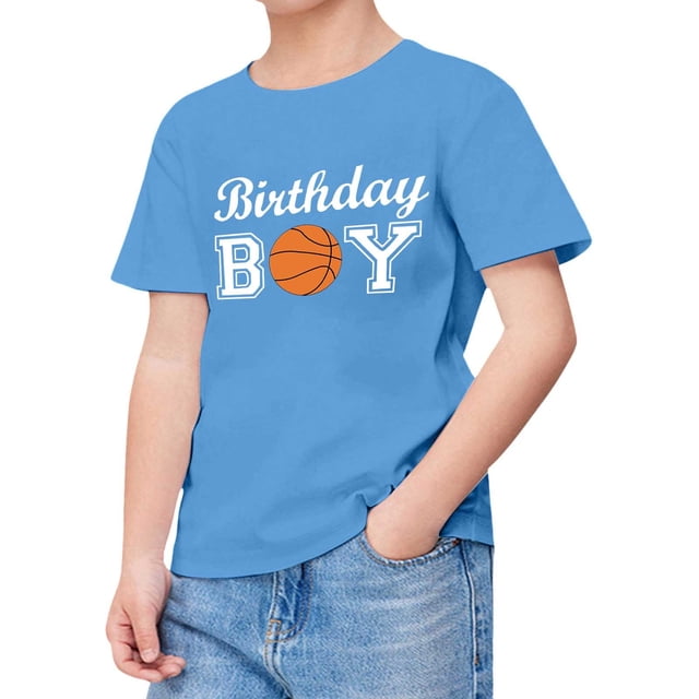 Chemises Garçons Été Manches Courtes Imprimé Basketball Tendance T-Shirt Haut Bleu 3-4 Ans
