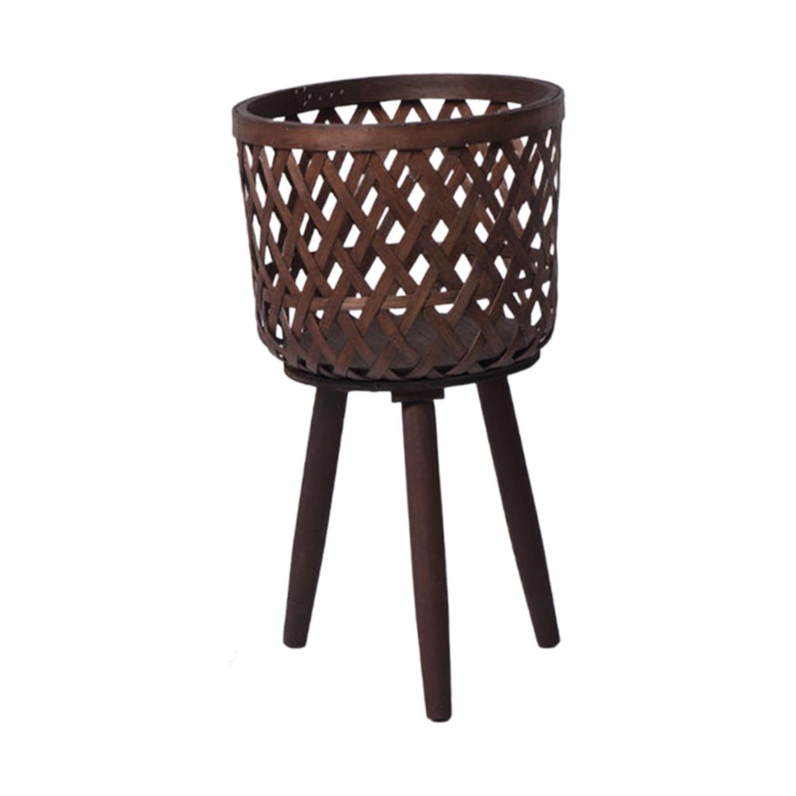 DOLITY Rattan Basket Floor Planter Versatile Home Decor for Home Office Wooden Legs Brown 43x24.5cm