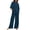 Dark Blue, variant on Pisexur Women's 2 Piece Outfit Cotton Linen Set for Women Short Sleeve Pullover with Drawstring Long Pants Tracksuit Jogger Set Solid Color Trousers Casual Two-Piece Suit