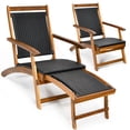 thumbnail image 3 of Costway 2PCS Patio Folding Rattan Lounge Chair Wood Frame Retractable Footrest, 3 of 9