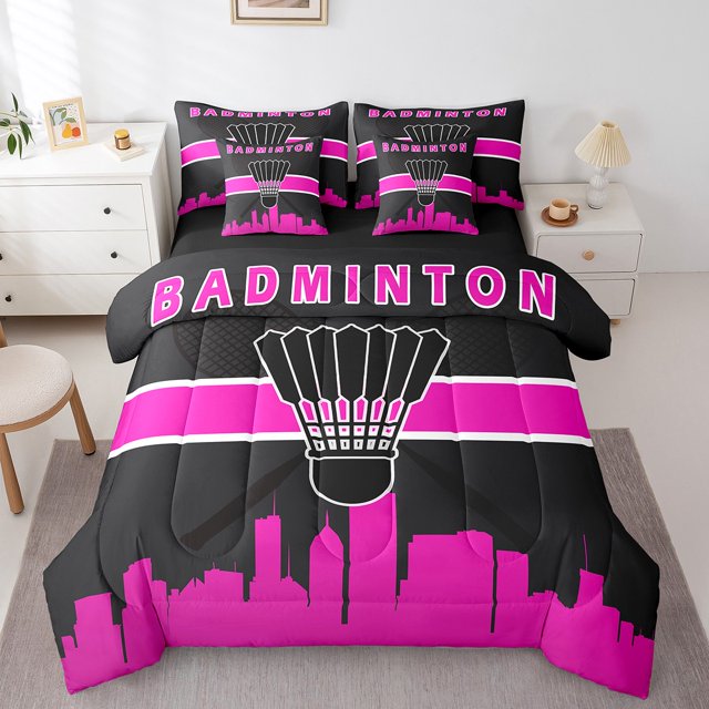 YST Ensemble de Douillette 7 Pcs pour Adolescentes Badminton, Rose Vif et Noir, Format Double