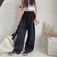 thumbnail image 2 of MIASHUI Girls Straight Pants High Waisted Drawstring Casual Joggers Boys Sweatpants,Black,3-4 Years, 2 of 4