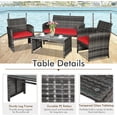 thumbnail image 2 of Gymax 4PCS Patio Outdoor Rattan Conversation Furniture Set w/ Red Cushion, 2 of 10
