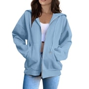Women Fashion Solid Loose Slimming Hooded Zipper Hoodie Long Sleeve Jacket Women'S Hoodies Sweatshirts L