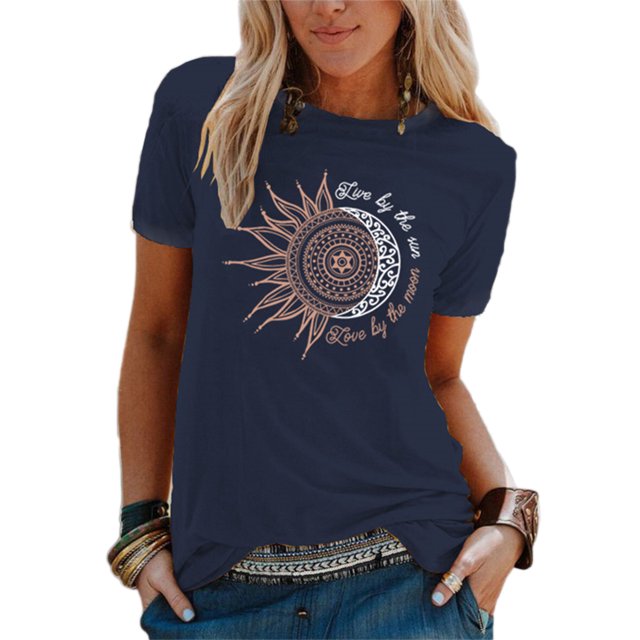 Innerwin T-Shirt à Col Rond pour Femmes Hauts d'Été à Manches Courtes T-Shirt Ample Bleu Marine m