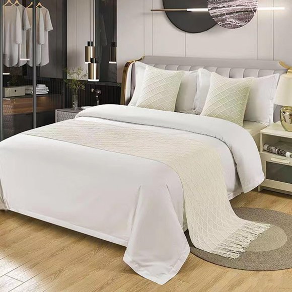 SXLXYOF Woven Bed Runners for King Size Bed Knitting Bed Runners Scarves with Tassels Bohemian Bed Scarf Runners Queen Bed Throw Blanket Hotel Home Bedding Cover Bedspread Protection,E-1*Pillowcase