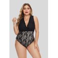 thumbnail image 2 of POGLIP Women's Black Plus Size Deep V Neck Floral Lace Lined Bodysuit, 2 of 6