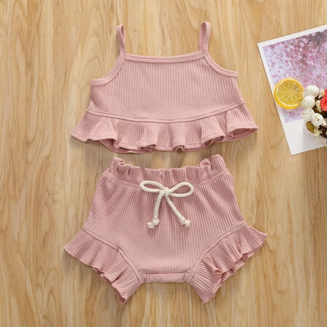 LSLJS Children Solid Color Drawstring Shorts Baby Girl Sleeveless Sling Top Sets Summer Clothes Kids Clothing Trendy 2024
