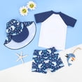 thumbnail image 3 of Hiiyo Boys Swimsuit Cartoon Shark Print Rash Guard Shorts with Hat Bathing Suit,3-Piece, 3 of 6