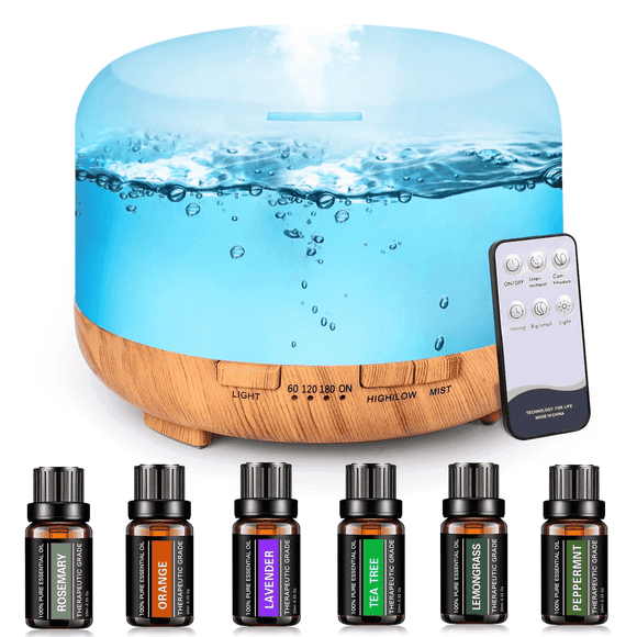 Fimilo 500ml Aroma Diffuser with 6*10ml Essential Oil with Remote Control for Large Room Home Office Car, Aromatherapy Fragrant Oil Air Diffusers for Gift