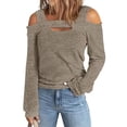 thumbnail image 2 of Pisexur Crewneck Shirts for Women Solid Color Off-shoulder Patchwork Tunic Tops Halter-Neck Long Sleeve Compression Shirts Athletic Tight Workout Top, 2 of 6