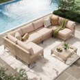 thumbnail image 2 of YODOLLA 7 Pieces Patio Conversation Set with Tea Table, Outdoor Sectional PE Rattan Wicker Furniture Seat, Beige Rattan& Beige Cushion and Pillow, 2 of 8