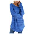 thumbnail image 1 of CHUANK Chemise Longue Cache-Ventre Fluide à Col Rond Unie à Manches Longues Hauts Grande Taille pour Femmes Chic Tunique Confortable à Porter avec des Leggings Bleu TTG, 1 of 7