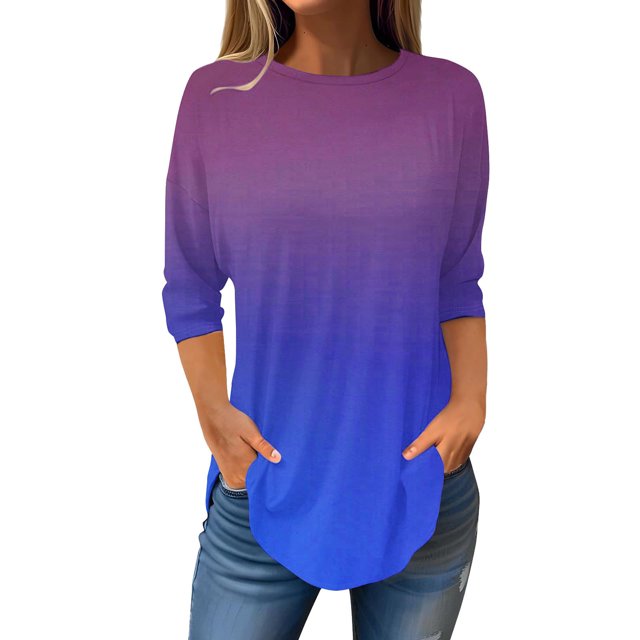 Birdeem Womens Fashion 3/4 Sleeve Round Neck Loose Tops Blouse