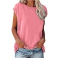 thumbnail image 2 of T-shirt Décontracté pour Femmes, Uni, Col Rond, Coupe Ample, Manches Courtes, Chandail à Enfiler, 2 of 9