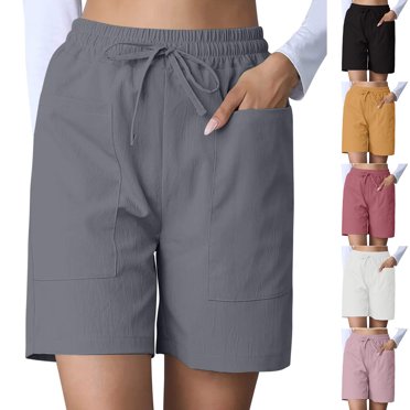 QATAINLAV Short en Lin pour Femmes Décontracté Ample à Taille Élastique avec Cordon Short 2025 d'Été pour Vacances à la Plage avec Poches Gris m Soldes Aujourd'hui