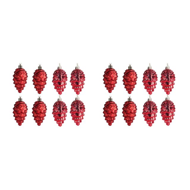 Decodeary 8pack/lot Thoughtful Presents Plastic Pine Cone Decorations For Christmas Tree ABS Plastic Pine Tree Hanging Red 2Set