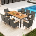 thumbnail image 1 of Costway 9PCS Patio Rattan Dining Set Mix Gray Acacia Wood Table Cushioned Chair, 1 of 10