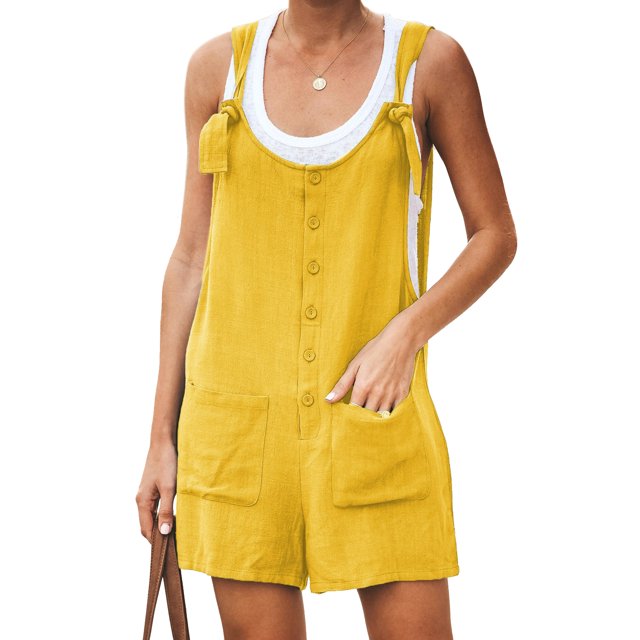 MAWCLOS Ladies Romper Solid Color Jumpsuits Adjustable Strap Jeans Pants Plain Work Suspender Denim Bib Overalls Yellow XL