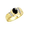 thumbnail image 3 of Rylos 14K Yellow Gold Classic 8X6MM Oval Cabochon Onyx & Sparkling Diamond Ring - Birthstone Jewelry for Men -Size 10, 3 of 7