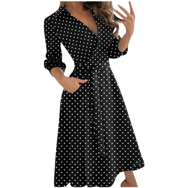 Fridja Robe Mi-Longue Décontractée à Col en V Imprimée à la Cheville pour Femme