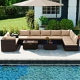 thumbnail image 4 of Costway Ensemble de Canapé Sectionnel en Osier pour Patio 12 Pcs avec Table de Foyer au Propane de 32 Pouces Support de Réservoir Brun, 4 of 7