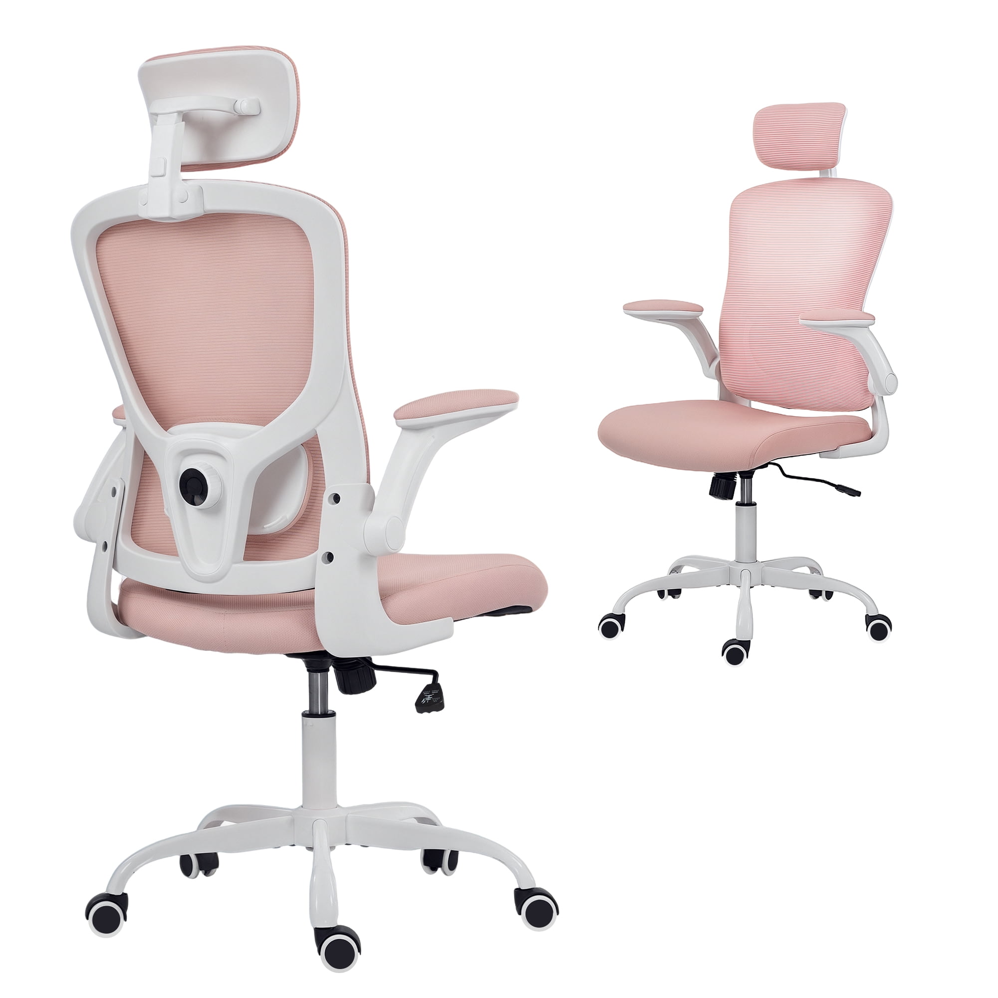 HOMCOM Ergonomic Office Chair with 4D Lumbar Support, Headrest, Pink