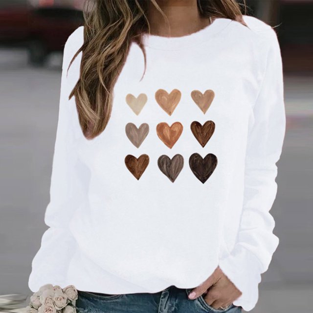 T-shirt de la Saint-Valentin pour Femmes 2024, Chandails à Col Rond, T-Shirts Décontractés avec Cœur, T-Shirts Graphiques Amples à Manches Longues, Chandails à Enfiler, Hauts Mode pour les Fêtes, T-Shirt