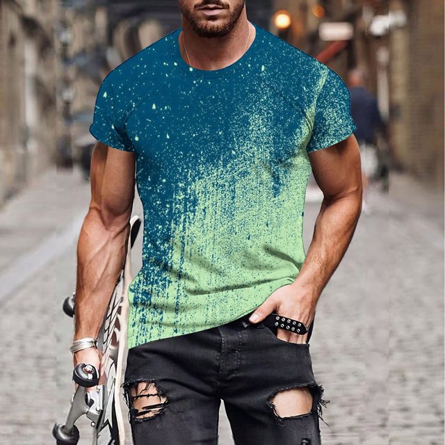 Qertyioot T-shirt à Manches Courtes Imprimé pour Hommes Col Rond Mode Décontractée Manches Courtes Liquidation