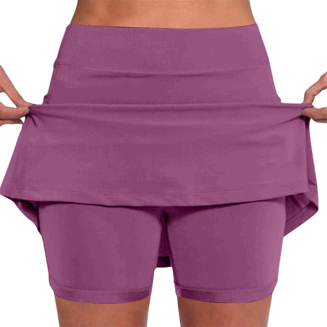 Jupe-short Taille Mi-Haute pour Femmes avec Poches - Jupe-Short Décontractée Active Deux Pièces