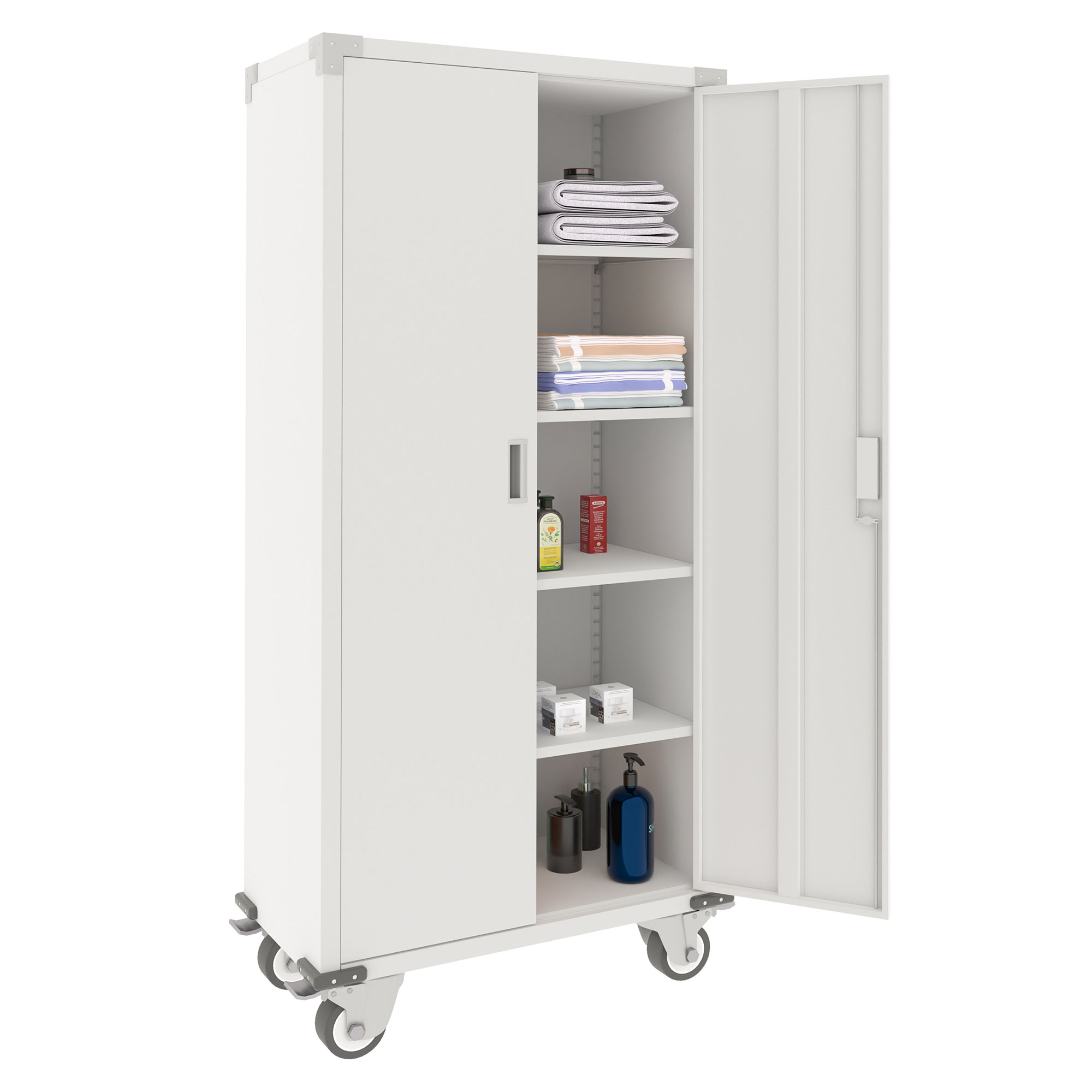 AOBABO Armoire de Rangement en Métal Verrouillable 72” pour Garage, Bureau à Domicile avec Roues, Blanc
