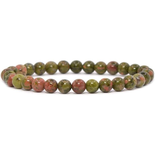 Angelstones Bracelet Extensible Unisexe en Perles Rondes 6 mm en Pierre Précieuse d'Unakite Naturelle 6,5 Pouces