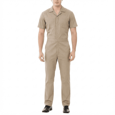TOPTIE Coverall for Men Short Sleeve, Work Jumpsuit Zip Up Coverall for Mechanics, Khaki Coverall
