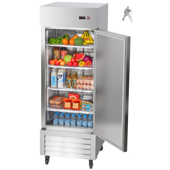 KFFKFF Commercial Reach-In Refrigerator 29" W, 22 Cu.Ft Stainless Steel Upright Refrigerator with Single Door, Auto-Defrost, 4 Adjustable Shelves