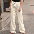 thumbnail image 2 of SHOPESSA Women Solid Color Cotton Linen Pants Sashes Straight Casual Long Pants Loose Fit Drawstring Trousers, 2 of 4