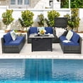 thumbnail image 3 of Gymax 9 PCS Patio Rattan Furniture Set Fire Pit Table Storage Black W/ Cover Navy, 3 of 10