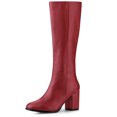 thumbnail image 1 of Unique Bargains Bottes à Talons Blocs Hauteur Genou à Bout Rond à Fermeture Éclair pour Femme Rouge 6 M US, 1 of 7