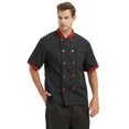 thumbnail image 3 of TopTie Unisex Short Sleeve Cooking Chef Coat Jacket with Adjustable Hat-black red-L, 3 of 5