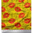 thumbnail image 1 of Soimoi Yellow Rayon Fabric Text,Eiffel Tower & Lips Women Decor Fabric Printed Yard 56 Inch Wide, 1 of 1