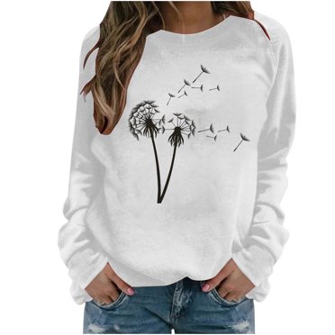 CEHVOM Mode Femmes Décontracté Manches Longues Col Rond Imprimé Chandail pour Dames Hauts Blouse Liquidation