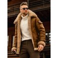 thumbnail image 4 of FOCUSNORM Men's Zip Up Leather Jacket Woolen Fleece Long Sleeve Contrast Color Pockets Lapel Neck Casual Coat, 4 of 9