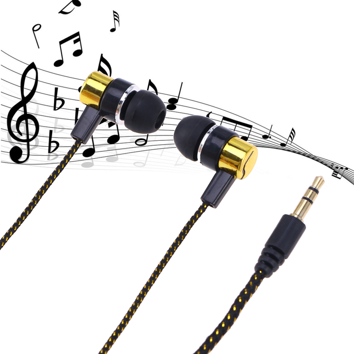 BESTYASH Back to School Plug In Headphones Earphone Golden Metal Noise Cancelling 1Pcs