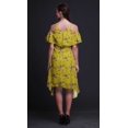 thumbnail image 2 of Bimba Robe Midi à Manches Volantées pour Femmes, Tunique Évasée à Épaules Dénudées avec Imprimé d'Oiseau Jaune - X-Small, 2 of 6