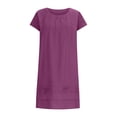 thumbnail image 4 of EQWLJWE Robes d'Été pour Femmes 2023 Mode pour Femmes Coton et Lin Col Ras du Cou Ample Manches Courtes Robe Mini Unie, 4 of 8