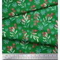 thumbnail image 3 of Soimoi Tissu Viscose Georgette Vert Flocon de Neige & Baies Rouges Fruits Imprimé 1 Yard 42 Pouces de Large, 3 of 6