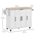 thumbnail image 3 of HOMCOM Kitchen Island on Wheels, Kitchen Cart with Solid Wood Top, White, 3 of 10