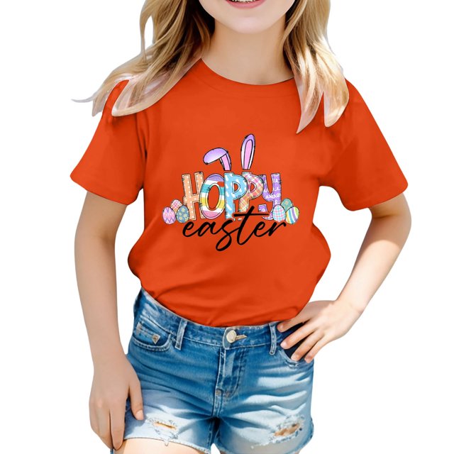 4t Fille Tout-Petit Extra Large Enfant Filles Pâques Mignon Graphique Col Rond Manches Courtes T-Shirt Décontracté d'Été