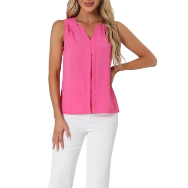INSPIRE CHIC Women's Office Work V Neck Sleeveless Chiffon Blouse XS Hot Pink