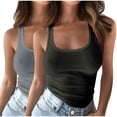thumbnail image 1 of Plebaso Lot de 2 Débardeurs Côtelés pour Femmes, Bretelles Spaghetti, Hauts Ajustés, Encolure Dégagée, Sans Manches, Hauts d'Été, 1 of 4