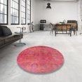 thumbnail image 3 of Ahgly Tapis d'Intérieur Rond Moderne Mi-Siècle Rouge Cramoisi Oriental, 7 Pieds Rond, 3 of 6